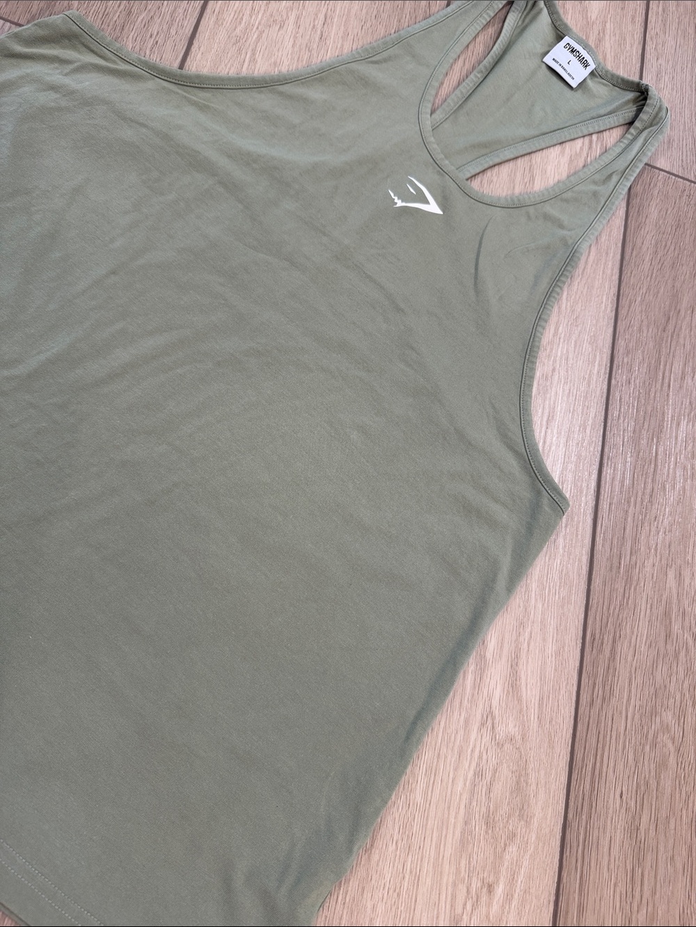 Gymshark Logo Stringer Tank Top Sz L Green White Bodybuilding Logo Workout